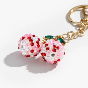 Chic cherry keychain with sparkling red rhinestones and gold lobster clasp for bags