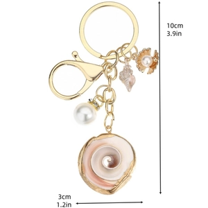 Nautical keychain with natural seashell, conch, and starfish pendants for bag decoration