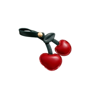 Red heart-shaped cherry leather keychain charm for women bag with gold metal snap