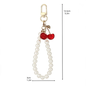 Cute cherry pearl bead keychain for bags and airpods cases with golden lobster clasp