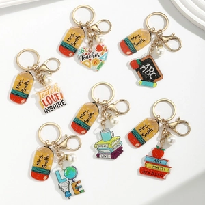 Custom acrylic teacher keychains with rainbow tassels and golden hooks for gifts