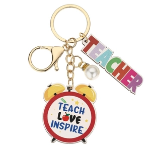 Golden teacher appreciation keychain with pearls and teach love inspire charms
