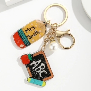 Acrylic ABC blackboard apple keychain with pencil charm for teacher and student gifts