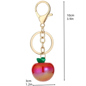 Colorful resin apple keychain with red gradient and gold metal clasp, 10cm height