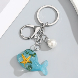 Porte-clés en Résine Dauphin Baleine Avec Faux Künstliche Perle Vie Marine Étoile de Mer Coquille Charme de Sac Anneau de Clé Animaux Océan Femme