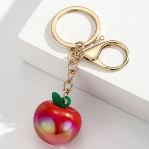 Creative colorful gradient apple keychain with gold clasp for handbags and car keys