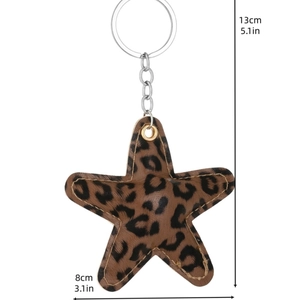 Leopard print star leather bag charm and keychain with 13cm length measurement