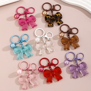 Acrylic Bow Keychain With Leopard Print Glitter Ball For Women Phone Case Bag Hanging Ornament Charm Jewelry Gift