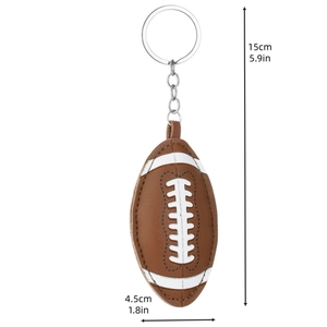 Porte-clés de football américain en cuir marron avec anneau en argent, taille 15cm