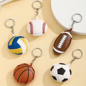 Lot de porte-clés ballons de sport en cuir incluant baseball, foot et basketball