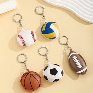 Porte-clés de Balle de Sport en Cuir PU Mini 3D Baseball Volleyball Basketball Football Pendentif de Sac Accessoire Unisexe