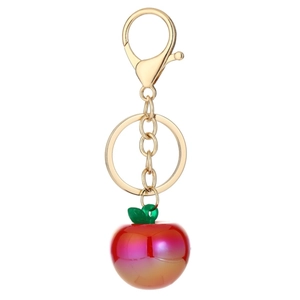 Chic gradient pink apple keychain with golden metal ring and lobster clasp for bags