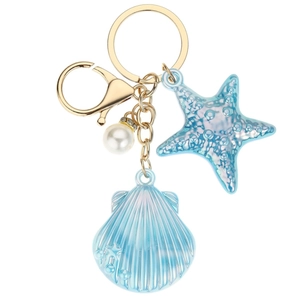 Creative blue ocean shell keychain with starfish and pearl for backpacks and bags