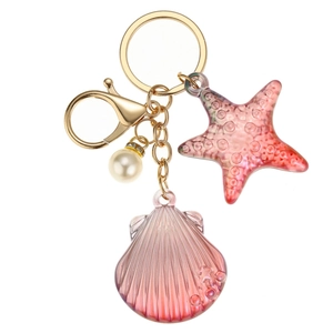 Porte-clés thème océan en acrylique avec coquillage dégradé et perle pour sac