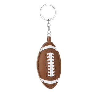 Porte-clés de football américain en cuir marron avec coutures et anneau en métal argenté