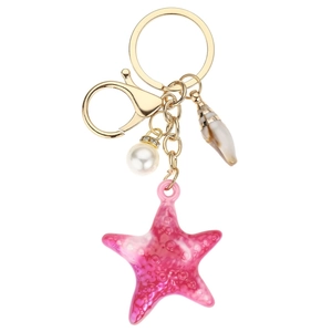 Creative resin starfish keychain with pink gradient, white pearl and small seashell