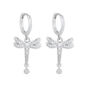 Elegante S925 Sterling Silber Libellen Ohrringe mit funkelndem weißem Zirkonia-Stein