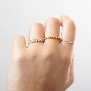 Three-piece 18k gold plated ring set with irregular zircons for a stylish minimalist look