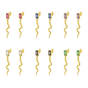 Retro Snake Drop Earrings For Women Copper Zirconia Animal Dangle Earrings With 925 Sterling Silver Earring Post Jewelry