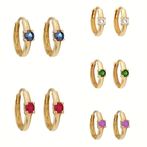 Pendientes de Aro de Cobre Bañado en Oro de 18K Con Poste de Plata de Ley 925 Pendientes Huggie Minimalistas Incrustados con Zirconia de Color Joyería para Mujer