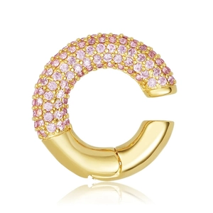 Classic gold-plated C-shaped ear cuff featuring pavé set pink crystals for non-pierced ears