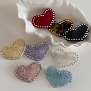 Pince à Cheveux Cœur en Acétate Français Avec Bordure en Strass Élégante Pince à Frange Latérale pour Femmes Filles