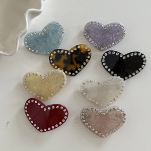 Lot de barrettes à cheveux cœur style français avec strass brillants en huit coloris
