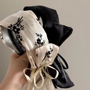 Serre-tête en Satin à Motif Floral à l'Encre pour Femmes Élégant Large Nœud Serre-tête Style Français Accessoires de Coiffure