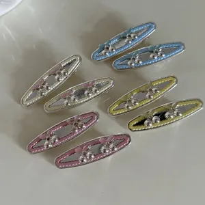 Set of 8 macaron colorful cherry rhinestone hair clips with wavy oval design
