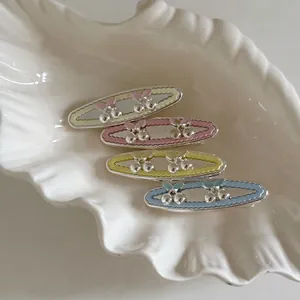 Sweet Macaron Color Cherry Rhinestone Hair Clip For Women Alloy Wavy Edge Oval Side Clip Cute Hair Accessories