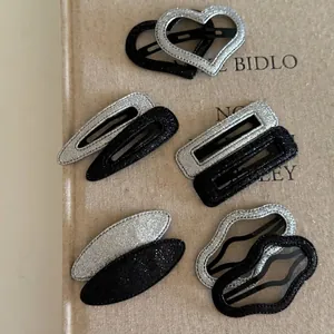 Glitter Heart Oval Square Hair Clip For Women Fashion Simple BB Clip Silver Black Sparkly Geometric Fringe Hair Pin Accessories