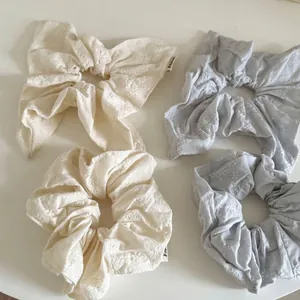 Chouchou en Tissu à Fleurs Brodées Style Coréen Doux Anneau de Cheveux à Ruban pour Femmes Accessoires de Mode