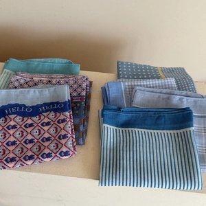 Variety pack of cotton hair scarves featuring blue plaid and striped patterns