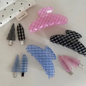 Accessoires Cheveux Femme Coréen Pince à Cheveux à Carreaux Gingham Pince Requin Acrylique Barrette Bec de Canard