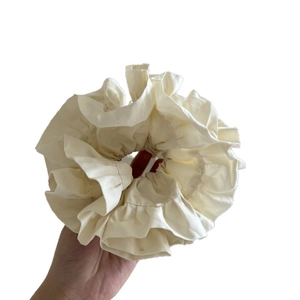 French style cream ruffled satin oversized hair scrunchie with layered design for women