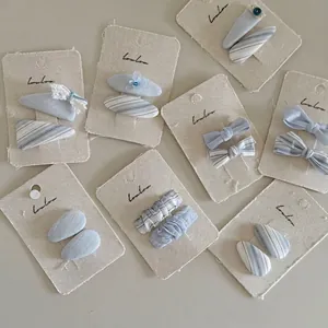 Set Fermagli per Capelli a Fiocco a Strisce Blu Menta per Bambini Clip a Coccodrillo in Tessuto Fatto a Mano