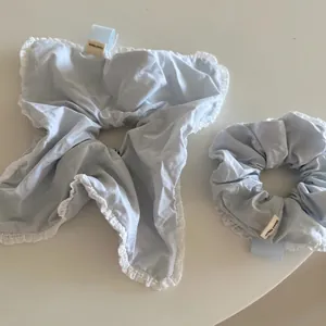 Handmade Light Blue Cotton Scrunchie With White Lace Edge Elegant Bow Hair Rope Large Elastic Hair Band For Women Daily