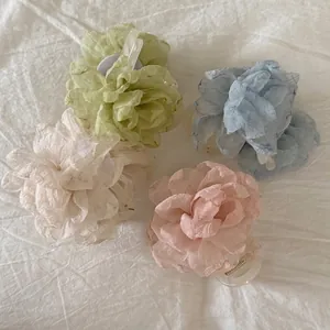 Elegant Chiffon Flower Hair Claw Clip For Women Large Pleated Floral Shark Clip Non-Slip Hair Crab Grip Accessories