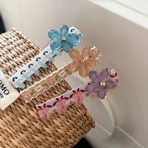 Fermaglio per Capelli Coreano Fatto a Mano in Tessuto Ricamato con Fiore in Resina e Nappina per Donna Accessori Quotidiani