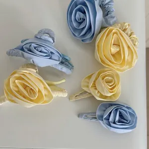 Handmade Satin 3D Rose Flower Hair Clip Elegant Floral Scrunchie For Women Fashion Romantic Hair Accessories Daily Headwear Gift