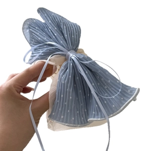 French style light blue polka dot pleated bow hair clip for women hair accessories