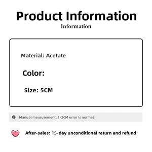 Detailed measurement chart showing the 5cm acetic acid rhinestone heart hair clip size
