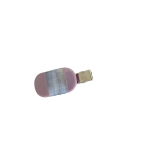 Minimalist French acetate hair clip with purple and grey-blue patchwork on a metal base