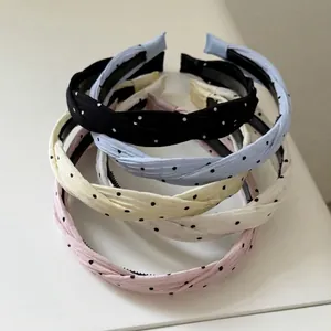 Set di cerchietti a pois con nodo intrecciato e denti antiscivolo per acconciatura donna