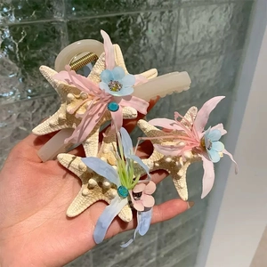 Barrette Étoile de Mer Fleur en Satin Strass Coquille Épingle à Cheveux Vacances à la Mer Coiffe Douce pour Femme Bijoux