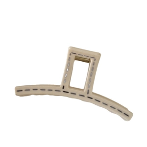Minimalist beige hair claw clip with grey stitched line pattern for bun hairstyles