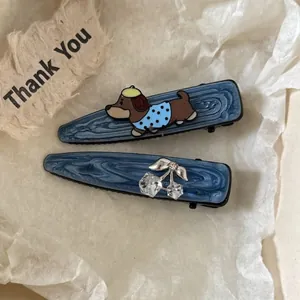Lot de Pinces à Cheveux Chien Cerise Strass Motif Marbre Bleu Épingles à Cheveux Bec de Canard pour Femmes Bijoux