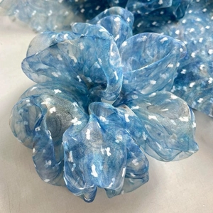 Handgefertigt Groß Blau Netzgewebe Haargummi Elegant Organza Haarband Mit Plissee Schmetterlingsmuster Damen Haarschmuck