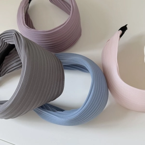 Minimalist wide pleated headband set in four colors with textured chiffon fabric