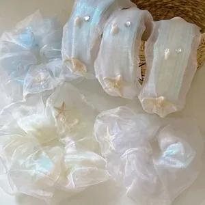 Irisierend Netzgewebe Seestern Haargummi Ozean Thema Muschel Künstliche Perle Stirnband Damen High End Dutt Haarschmuck Süß Haarbänder